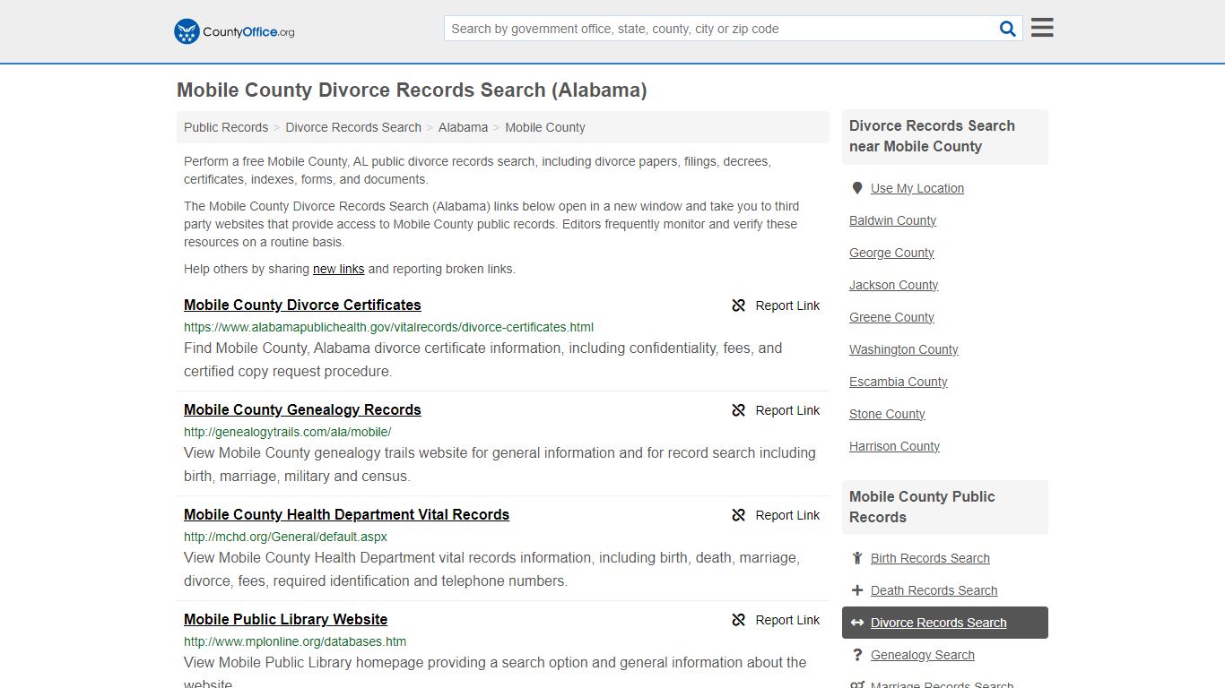 Mobile County Divorce Records Search (Alabama) - County Office